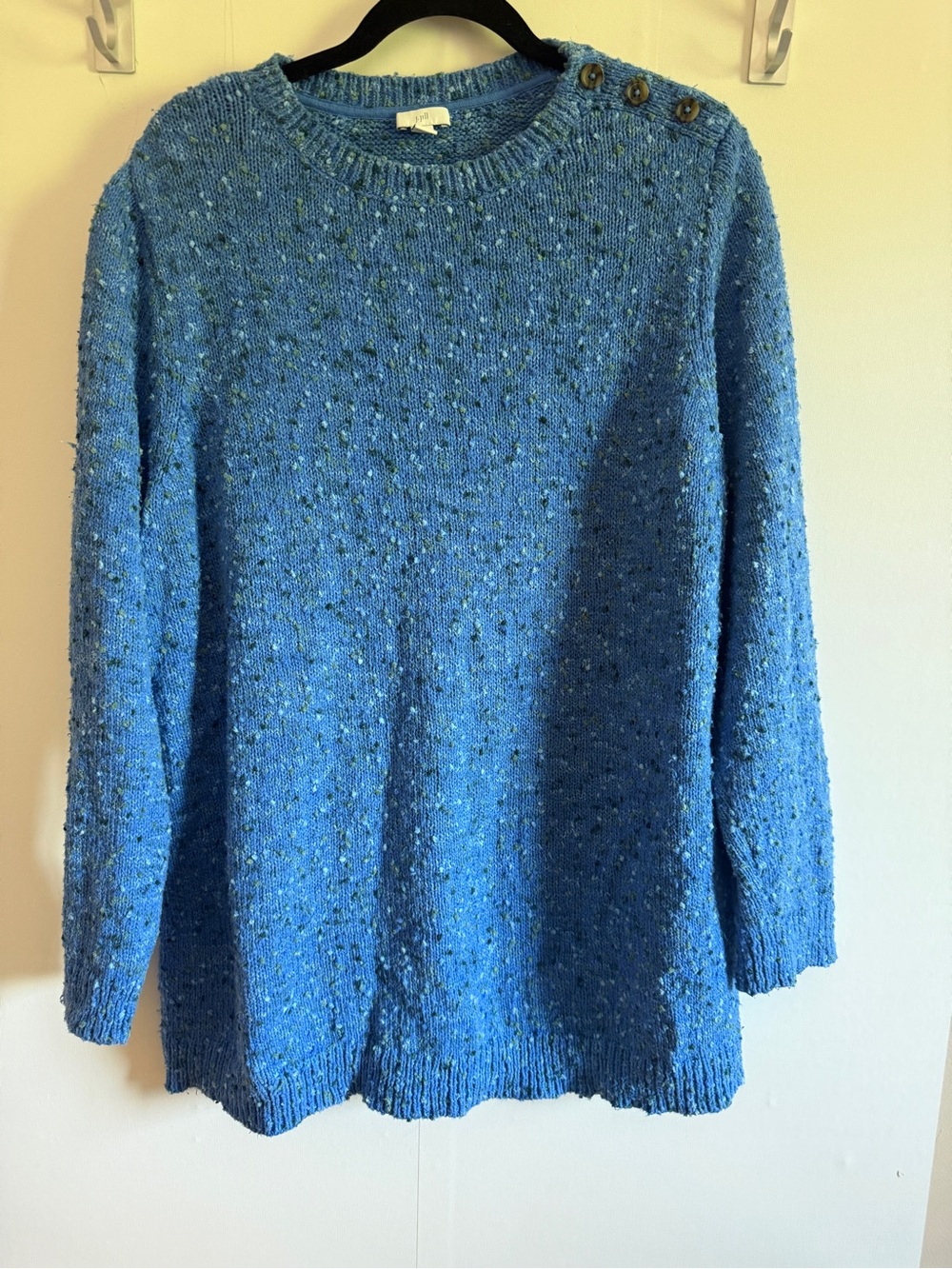 J. Jill Blue Marled Tunic Sweater XL Button Shoulder Cotton Blend Knit